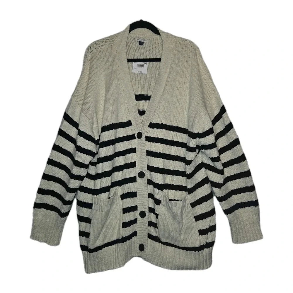 American Eagle Oversized Cardigan Sweater Women's‎ 2XL Black & Cream Striped NWT